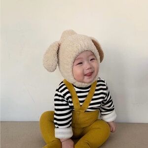 Infant Toddler Fuzzy Bunny Ear Hat – Unisex Plush Winter Cap with Button Closure